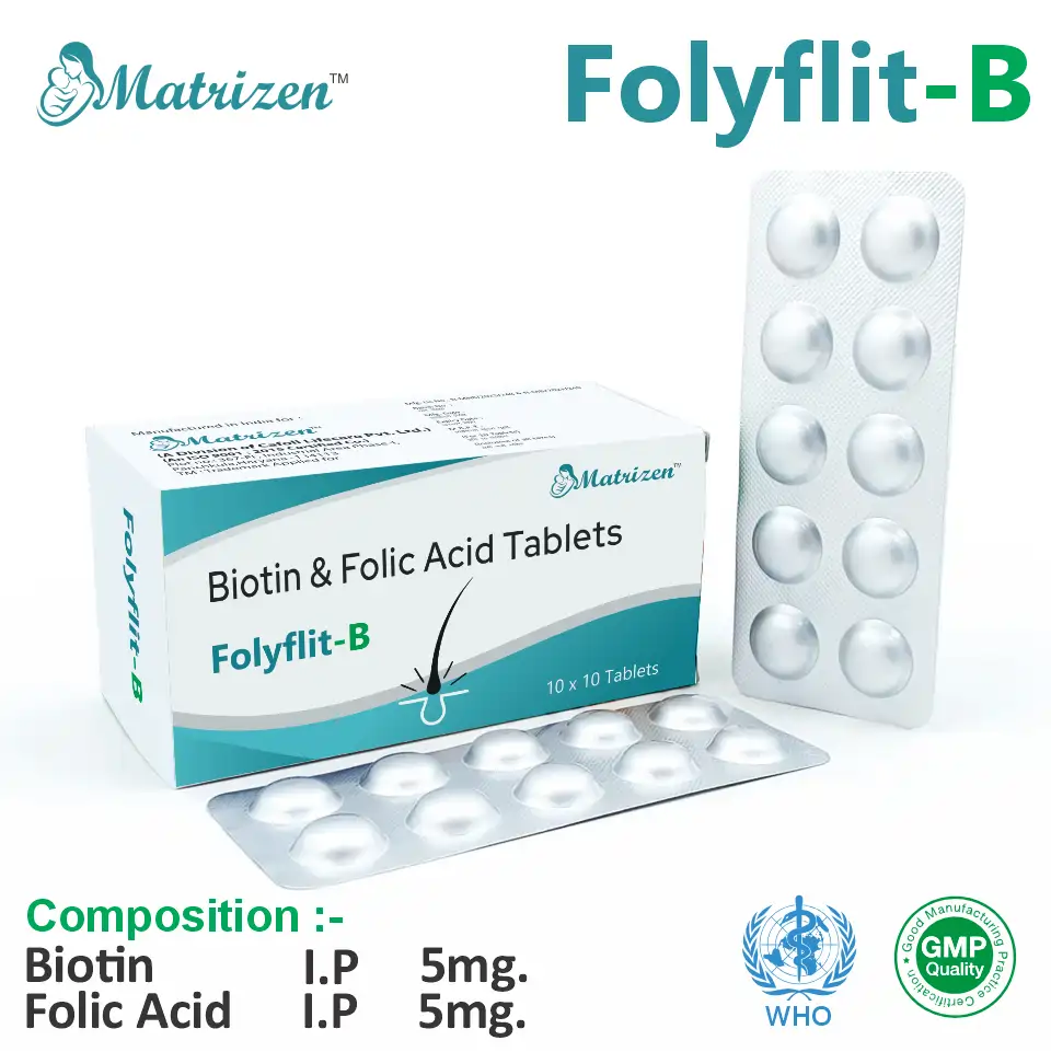 Biotin + Folic Acid Tablet at the best price in PCD Pharma Franchise for Vitamin Supplement, Hair Health, and Folate Deficiency.